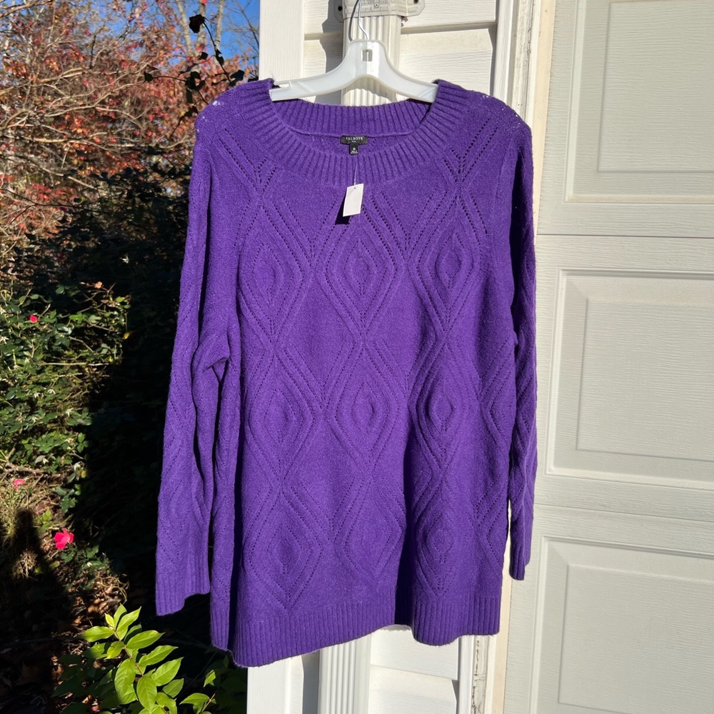 NWT Talbots Cozy Purple Diamond Weave Long Sleeve Sweater